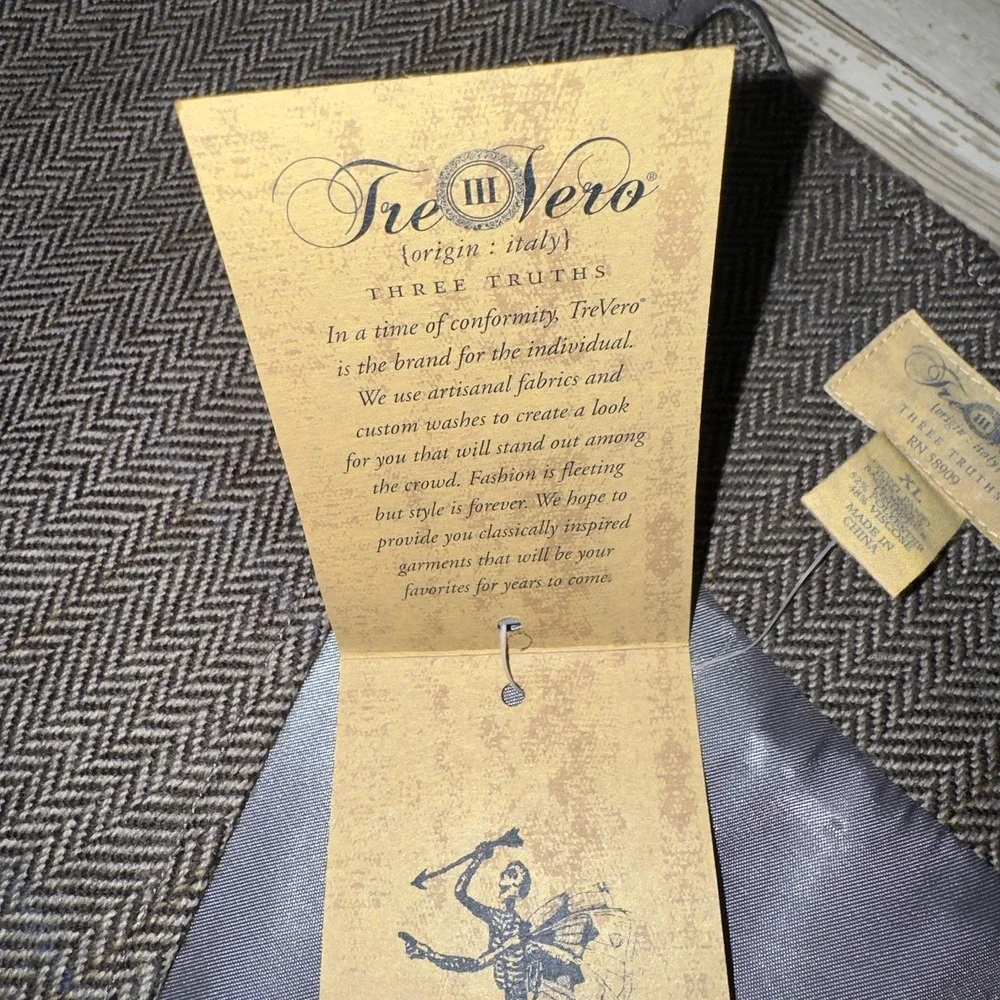 Tre Vero Suit Vest‎ Mens XL Gray Herringbone Wool Tweed Belted Formal Business